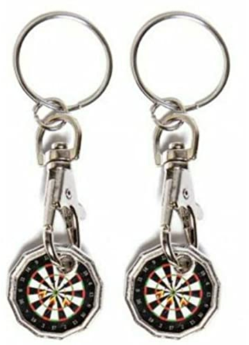 Fabulouz 2pc Shopping Trolley Token £1 Pound Coin Token Shopping Cart coin Key Ring Clasp trolley keyring uk Supermarket trolley Coin Locker Gym Keyring coins Gift (Darts Design)