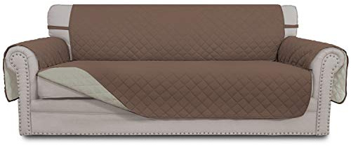 Easy-Going Sofa-Schonbezug, wendbar, wasserabweisend, Couchbezug mit Schaumstoffstäbchen, elastische Bänder, Möbelschutz für Haustiere, Kinder, Hunde, Katzen (Sofa, Braun/Beige)