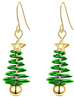 Clearine Damen Ohrringe Weihnachtsbaum schöne niedliche Emaille Haken baumeln Ohrhänger Ohrstecker Ohr Schmuck Grün Gold-Ton