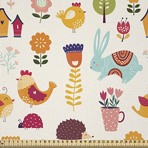 ABAKUHAUS Vistoso Tela por Metro, Infantiles Animales Del Arbolado, Satén para Textiles del Hogar y Manualidades, 1M (148x100cm), Multicolor