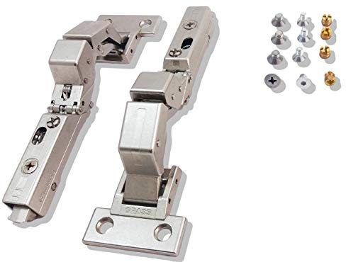 GRASS Tiomos M0 Scharnier OHNE Topfbohrung! SET (2 x Scharnier, 2 x Montageplatte, 4 x 3 x Schrauben) von UMAXO® (gerade Montageplatte, Ohne Dämpfung)