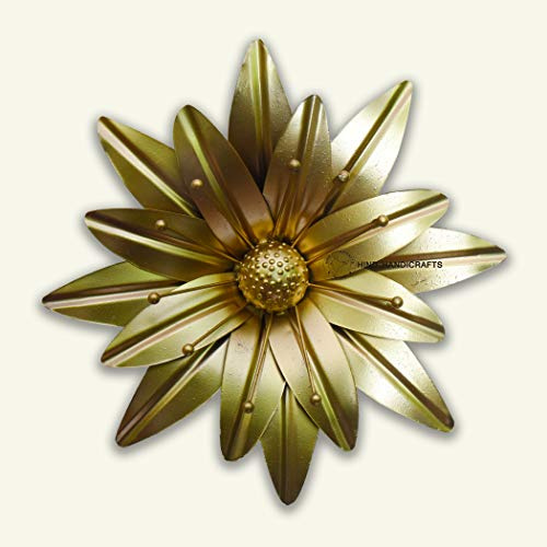 Hind Handicrafts Metall-Blumen-Wanddekoration zum Aufhängen für drinnen und draußen, für Schlafzimmer, Wohnzimmer, Büro, Garten (38,1 x 38,1 x 12,7 cm, Gold)