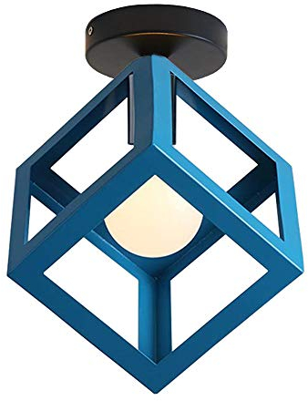 iDEGU Retro Deckenleuchte im Geometrischen Design Moderne Deckenlampe mit Würfel Lampenschirm Vintage Lampe E27 Deckenleuchte für Schlafzimmer Wohnzimmer Flur Küche Café Restaurant, 16 cm, Blau
