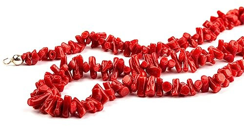 Sanna Gioielli Collana con frammenti di vero corallo del Mediterraneo (Corallo Sardo) tipocupolini con feremzza in argento 925/1000 anallergico
