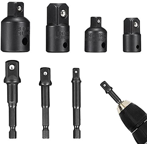 Impact Adapter and Reducer Set Extenson Set Drill into High Speed Nut Drill 3pcs 1/4 3/8 1/2 - 4pcs Impact Socket Adapter 1/4 to 3/8, 3/8 to 1/4, 3/8 to 1/2, 1/2 to 3/8