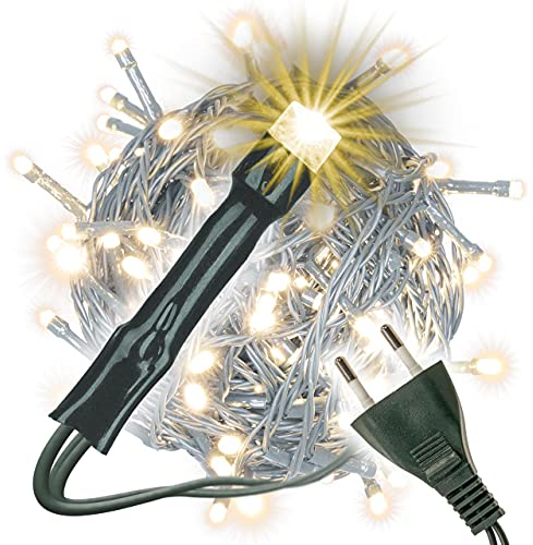 Nipach GmbH 200 LED Lichterkette warm weiß mit Stecker für Innen grünes Kabel 21 Meter Weihnachtsbeleuchtung Weihnachtsdeko Party-Deko Xmas Weihnachten
