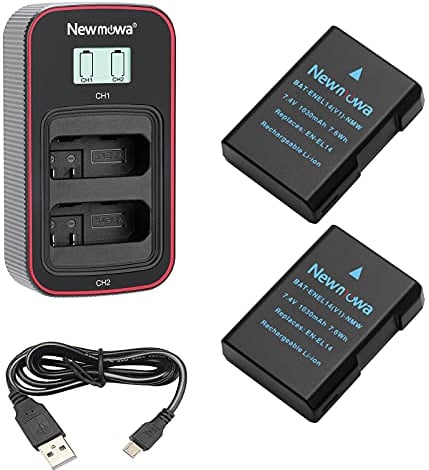 Newmowa EN-EL14 Batterie de Remplacement (Pack de 2) et écran LCD Intelligent Double Chargeur USB pour Nikon EN-EL14,EN-EL14A et Nikon P7000,P7100,P7700,P7800,DF,D3100
