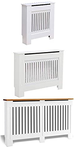 Radiator Cover MDF Wood White Vertical Slat Living Room Bedroom Hallway Cabinet Modern Design (Medium)