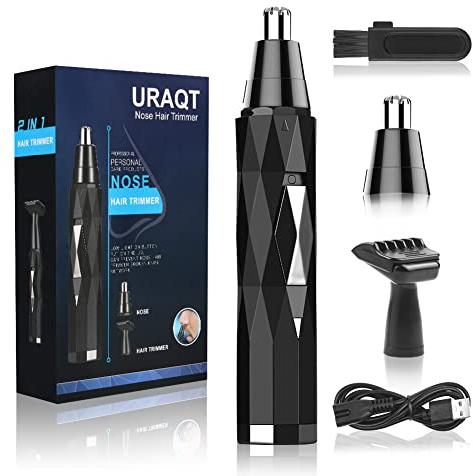 URAQT Tondeuse Nez Oreilles, 2 en 1 USB Rechargeable Rasoir Electrique, Tondeuse à sourcils indoloreet professionnelle pour les hommes et les femmes,Tondeuse Nez