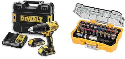 DeWalt Dcd778S2T-Qw Trapano Avvitatore, 2 Velocità A Percussione, Motore Brushless Con Doppia Batteria In Valigetta & Dt7969-Qz Set Avvitatura Composto Da 32 Pezzi Assortiti, Adattatore Magnetico