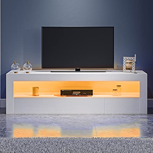 Panana 47.24 TV Stand Television Stands TV Console Unit with 2 Doors Big Storage Cabinets RGB LED Lighted for TVs UP to 55inch (white)