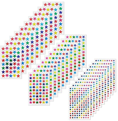 2350er Packs Holographische Sternaufkleber (0,8 cm 1,3 cm 1,7 cm) 8 verschiedene farbige Sterne Folienstern Metallaufkleber Sterne zum Basteln Glitzer Kunst- und Bastelklasse-Ressource