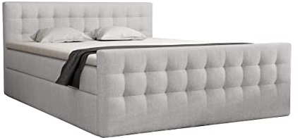 FEDVE Boxspringbett 160x200 Hellgrau – Pumikas – Große Doppelbett zum Schlafzimmer – Gestepptes Kopfteil Bett mit Matratze – Stabiles und Gemütlich Bett für Viele Jahr