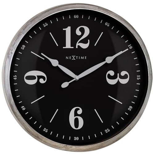 NeXtime Silencieux-Wanduhr, 39 cm, Silber/Schwarz-Metal Classic