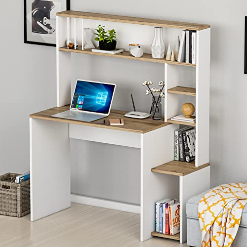 HOMIDEA OLIVIA Scrivania per Computer - Tavolo da Lavoro con ripiani con anta dal design moderno per ufficio soggiorno o la cameretta dei bambini (Olivia - Bianco)