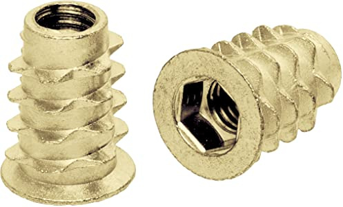 (M4 x 10mm) Wood Furniture Yellow Zinc Insert Nut With Hex Socket And Collar E Type (Pack of 20) - C08D M4x10_20