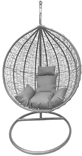 Fine Garden Grey Hanging Egg Chair with Matching Weatherproof Comfy Cushion | Morden Design Patio Indoor and Outdoor Plastic Wired Swing with Steel Frame | Relaxing and Stylish Comfort