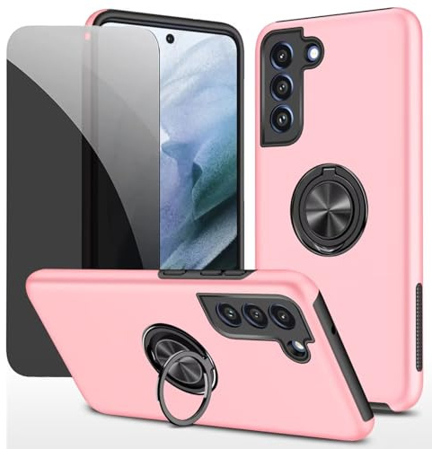 Dechyi Sichtschutz hülle für Samsung Galaxy S21 FE rosa Handyhülle mit Anti-Spähen aus gehärtetem Glas Displayschutzfolie mit Ringhalterung stoßfest, Kratzfest strapazierfähig Schutzhülle