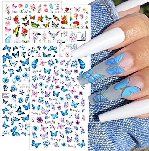 6 Blatt Schmetterling Nagelsticker, 3D Blumen Nagelaufkleber, Nagelsticker Selbstklebend, Frühling Sommer Butterfly Nail Art Stickers, Selbstklebend Nagel Decals, Nageldesign DIY Maniküre Dekoration