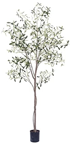 Phimos Artificial Olive Tree Tall Fake Potted Olive Silk Tree with Planter Large Faux Olive Branches and Fruits Artificial Tree for Modern Home Office Living Room Floor Decor Indoor (7FT)