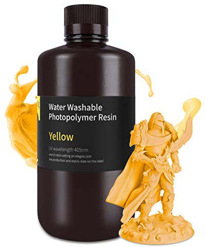ELEGOO Resin Wasser Abwaschbar 1000g Gelb, 405nm LCD UV-Härtung 3D Drucker Resin Water Washable Resin für MSLA/LCD/DLP Resin 3D Drucker