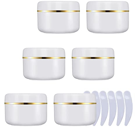 LusDoly 6 pièces 100 g Blanc Pots en Plastique Avec Bouchon à vis, 100 ml Avec Bord Or Cosmétiques en Voyage récipient Lotion Crème onguents Masque facial Pots DIY