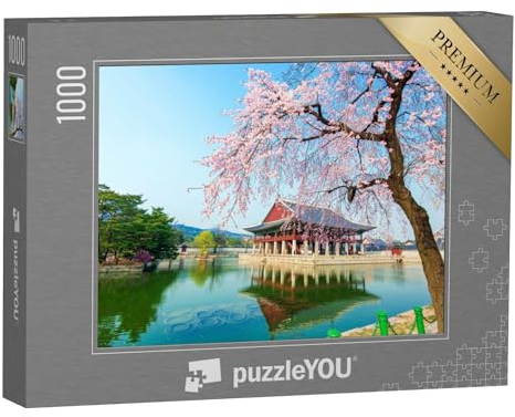 puzzleYOU: Puzzle 1000 Teile „Gyeongbokgung-Palast in der Zeit der Kirschblüte, Korea“ – aus der Puzzle-Kollektion Seoul, Städte Weltweit