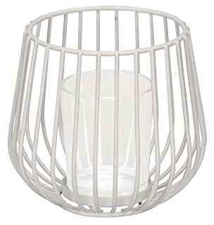 Windlicht Scandi weiß aus Metall mit Glaseinsatz D11cm Teelichthalter modern