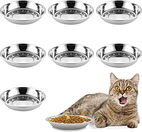 Kathson 8 Pcs Stainless Steel Cat Bowls,Whisker Fatigue Cat Bowl,Shallow Wide Cat Dishes&Dog Dry and Wet Foods and Water Bowl,Food Grade BPA Free,Dishwasher Safe (7.00 Inch)