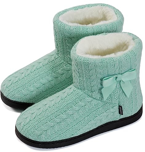 GURGER Botas de Estar por Casa Mujer Zapatillas Casa Altas Invierno Botas Pantuflas de Casa Calentitas Botines Verde 35 36