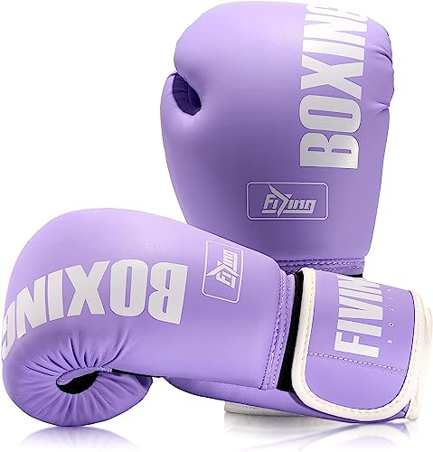FIVING Gants de boxe Pro Style pour femme en cuir synthétique pour entraînement, Muay Thai, Sparring, arts martiaux, sac de frappe pour femme (Violet, 300 g)
