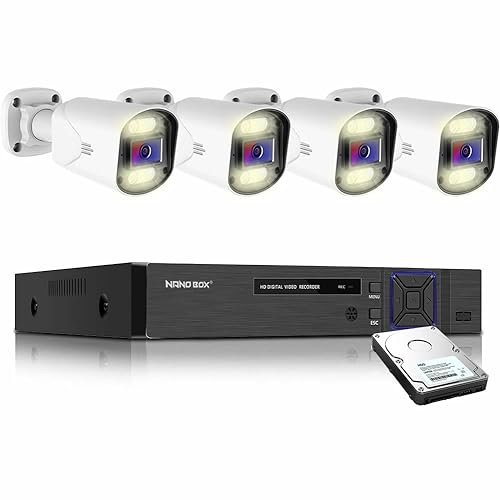 NANO BOX Security CCTV System Kit Outdoor, 4 x Full Colour Bullet Cameras, 8 Channel 5MP Lite DVR, Color Night Vision, H.265+ Surveillance Set (With 2TB HDD Pre-Installed)