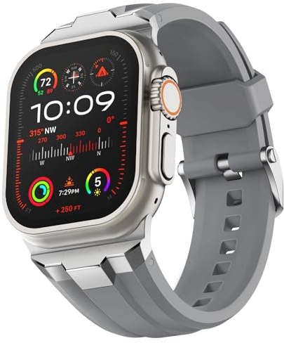 Suitisbest Armband Kompatibel mit Apple Watch Ultra 2 / Ultra 49mm, Series 10 46mm, Serie 9/8/7 45mm, Serie SE/6/5/4 44mm und Serie 3/2/1 42mm, Titangrau (Silbernes Metall)