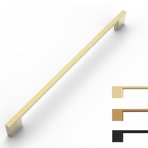 9BUILD 10 Pack Brushed Brass Cabinet Handles 256MM Zinc Alloy Kitchen Cupboard Handles Kitchen Door Handles Drawer Handles Long Kitchen Handles Wardrobe Handles UK0035