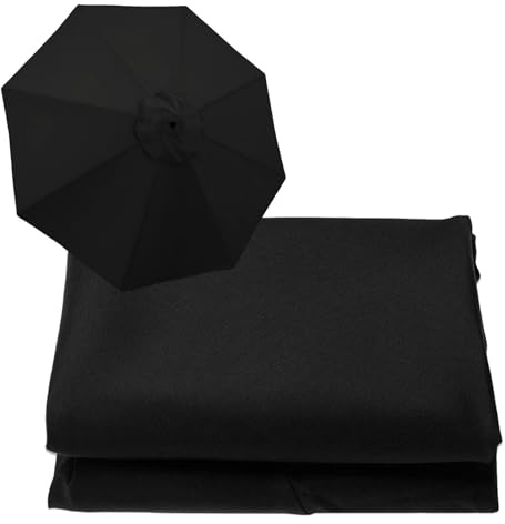 WOGTITYI Sonnenschirm Ersatzbezug Bespannung Mit 200cm 270cm 300cm 6 Streben/8 Streben, Gartenschirm Ersatzabdeckung, Für Hof, Garten, Strand, Pool(Stärke:Black,Size:3.0m-6 Streben)