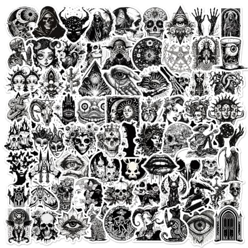 PRETTYSUNSHINE Schwarz Weiß Gothic Aufkleber 100 Stück, Graffiti Wasserfeste Totenkopf Sticker Deko für Skateboard Laptop Handy Koffer Helm Motorrad, Skelett Sticker Set für Jugendliche Erwachsene