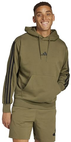 adidas Herren Essential Three Stripes Fleece Hoodie Sweatshirt, Olive strata/Black, L