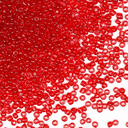 Bulk 3mm Red Seed Beads for Jewelry Making 110 Grams about 3200pcs,8/0 Glass Craft Beads for Making Earrings, Bracelets, Pendants, Waist Jewelry, DIY Handmade Seed Beads (Transparent Red)