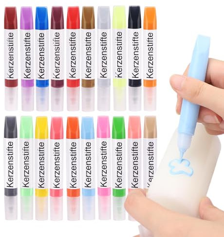 Ovaletta 20 Stück Kerzenstifte, Wachsstifte für Kerzen 8x10 ml, Candle Pen, Kerzen Bemalen Set, Candle Pen für Kerzen, Kerzen Bemalen Set, Aufkerze Selber Machen Set, Kerzen Bemalen, 20 Farben