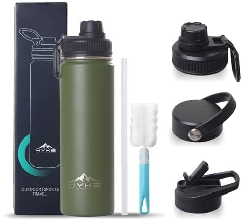 Rensinnoal Insulated Water Bottle 700ml Leakproof Stainless Steel Thermo Mug with Straw Double Vacuum Water Bottle (Green)