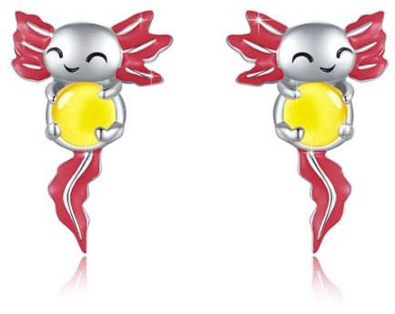 Axolotl Ohrstecker für Frauen 925 Sterling Silber Gelber Glasstein Axolotl Ohrringe Tier Ohrringe Mexikanischer Axolotl Schmuck Geschenke für Damen