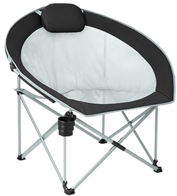 Oversized Mesh Moon Saucer Camping Chair, Folding Portable Round Chairs for Adults with Headrest, Cup Holder, Carry Bag for Outdoor Hiking, Fishing, Picnic, Camp, Lawn,B