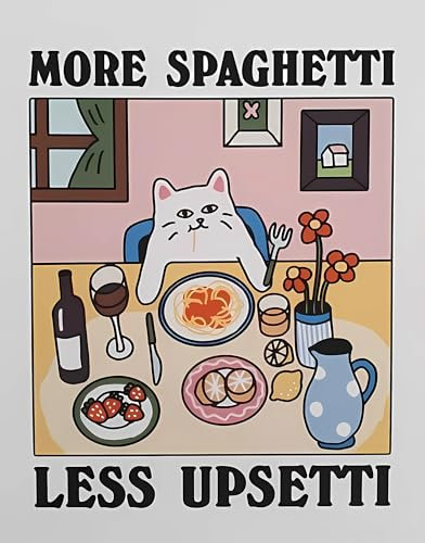 CATOSORB More Spaghetti Less Upsetti Schwarze Sprüche Wanddruck Retro Küche Dekor Pasta Druck Bistro Esszimmer Poster Trendy Kunst für Zuhause Wohnzimmer Restaurant Leinwand