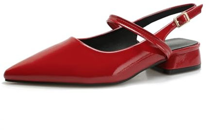 qibusleen Donna 1 inch Sexy Punta a Croce Slingback Punta Chiusa Tacchi a Blocco Bassi per Donne Backless Abito Sera Partito Pompe Scarpe Brevetto Pelle-Rosso-39