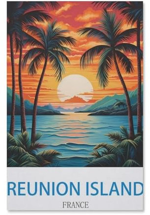 BEAYODKP Peinture au numero pour adulte enfants,Poster de voyage vintage Île de la Réunion France,DIY Painting by Numbers numéro Cadeau de Peinture pour Enfant Décorations(50x60cm)-H9