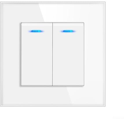 Oniissy Interrupteur mural à double commande, interrupteur mural fluorescent à double commande avec verre trempé de type 82 pour une meilleure visibilité, design carré élégant et moderne (blanc)