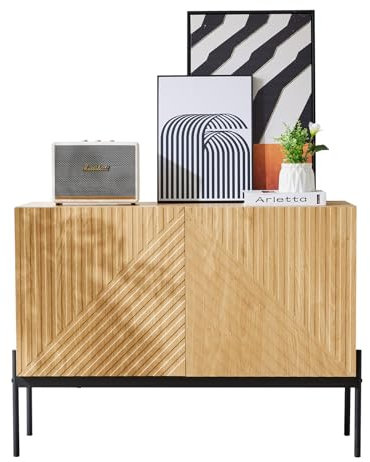 Billg Aparador con 2 Puertas, Armario de Cocina Estantes Ajustables, Armario Auxiliar Comedor Diseño Sin Tiradores, Bueffet para Salón Patas de Armario Metálicas, Gran Capacidad, 100 x 40 x 75cm