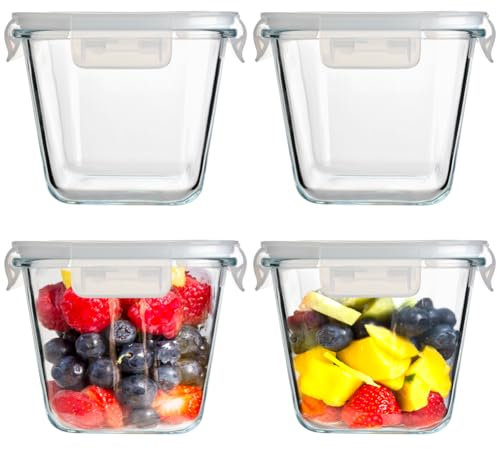 SXUUXB Lot de 4 récipients en verre de 880 ml avec couvercle pour soupe, Meal Prep - Conviennent pour les récipients de conservation, les micro-ondes, les congélateurs, les fours
