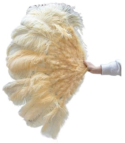 XHYDDLKJ Ostrich Feather Fan 13 Bone Ostrich Feathers Fan White 100CM 130CM Performance Dance Props Plumages Fans Foldable Crafts Fan With Marabou Feather Fan(Color48,130CM 1PCS)
