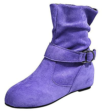 Scarpe Alta Traspirante Donna Grosso Moda Stivali Cerniera Tacchi Brevi Stivali da donna Camoscio Tan Tacco Basso Stivali Taglia 8, Viola, 39.5 EU